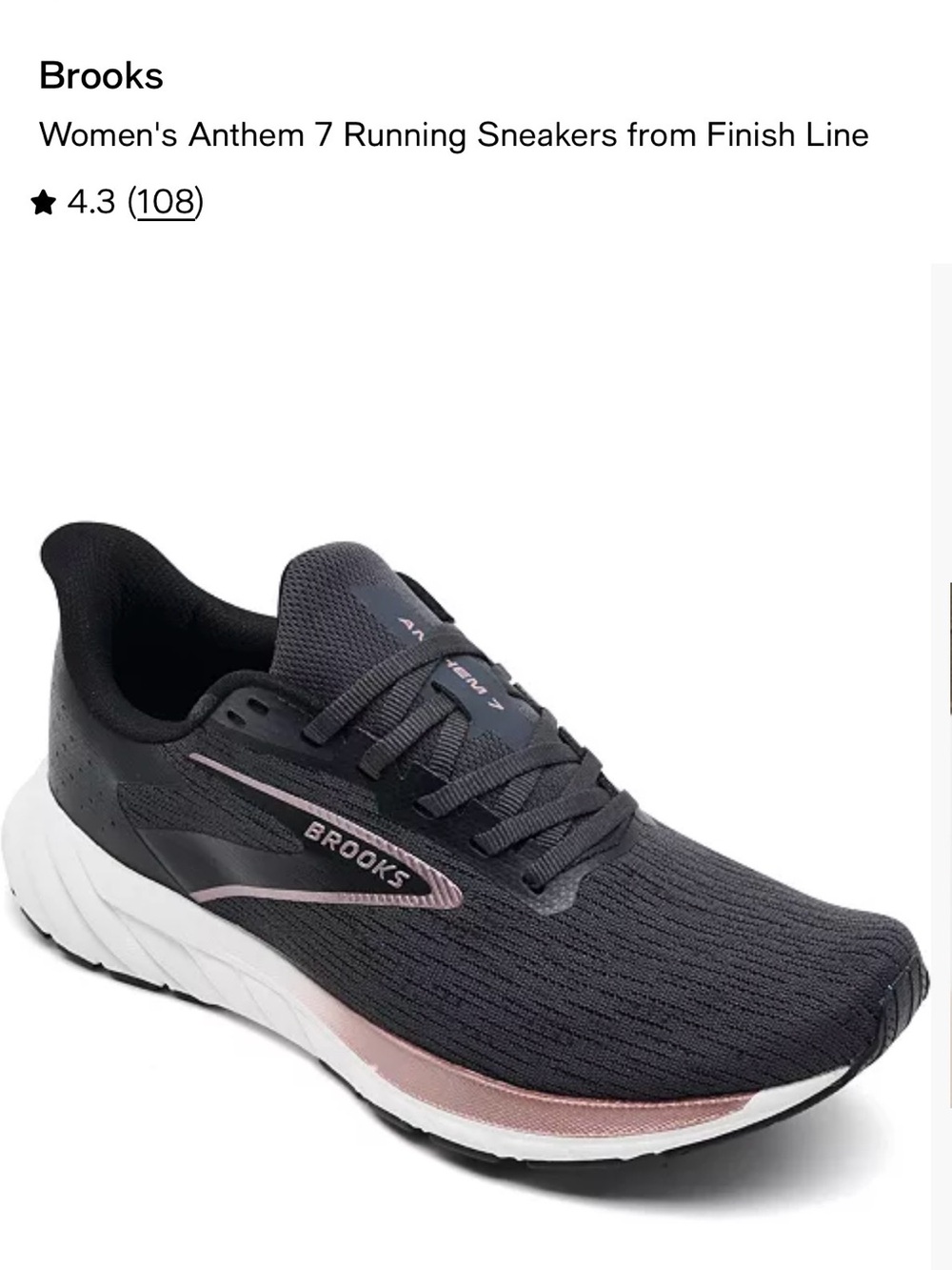 Brooks Women's Anthem 7 Running Shoes - Black with Rose Accent